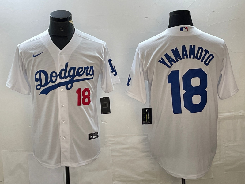 Men’s Los Angeles Dodgers Yoshinobu Yamamoto #18 White Home Jersey
