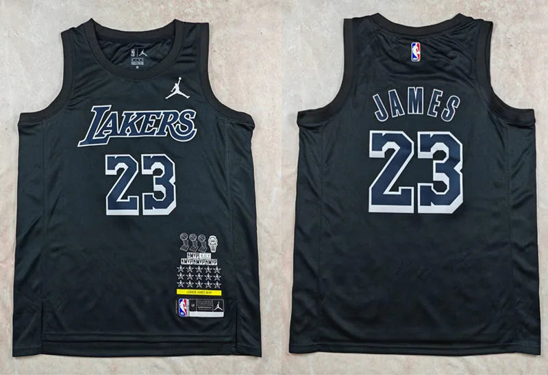 Men’s Los Angeles Lakers #23 LeBron James Black 3 Times Chamipons MVP Honor Hot Press Jersey