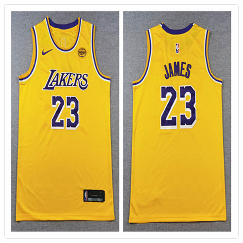 Men’s Los Angeles Lakers #23 LeBron James Nike Gold Icon Edition Swingman Jersey