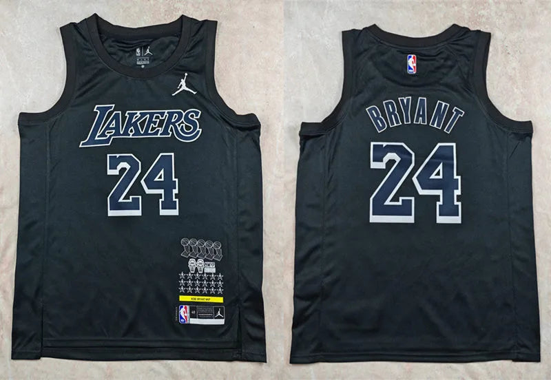 Men’s Los Angeles Lakers #24 Kobe Bryant Black 5 Times Chamipons MVP Honor Hot Press Jersey