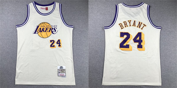 Mens Los Angeles Lakers #24 Kobe Bryant Mitchell & Ness Chainstitch Swingman Jersey – Cream