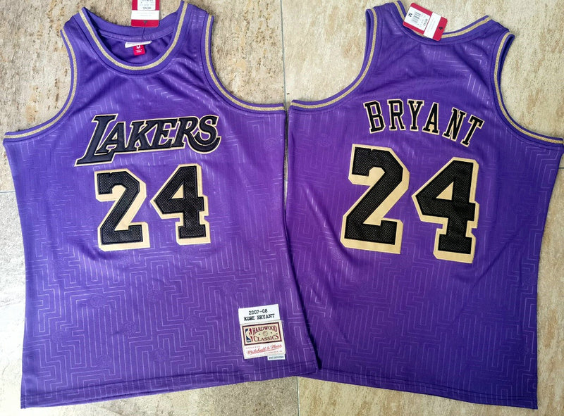 Men’s Los Angeles Lakers #24 Kobe Bryant Purple 2007-08 Hardwood Classics Soul AU Throwback Jersey