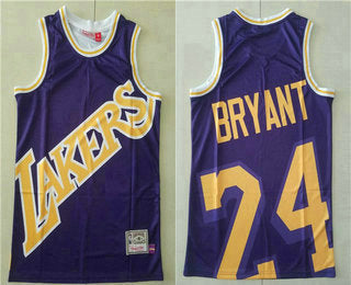 Men’s Los Angeles Lakers #24 Kobe Bryant Purple Big Lakers Covered Mitchell Ness Hardwood Classics Throwback Jersey