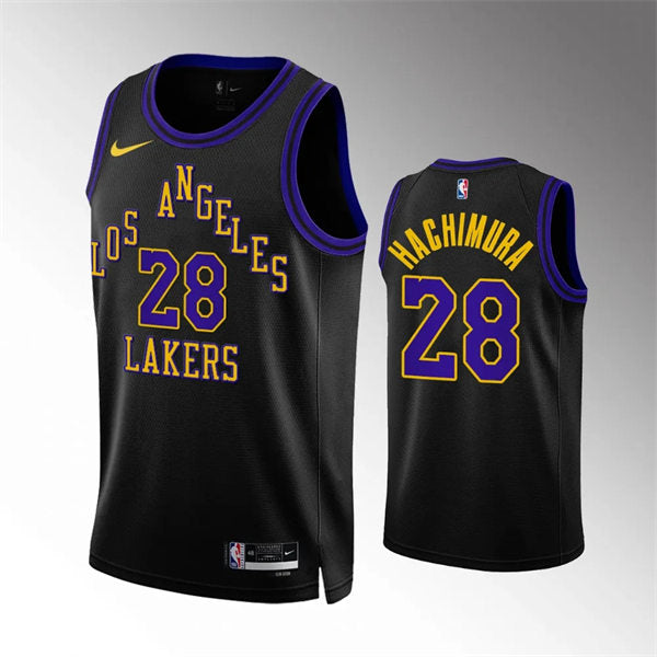 Mens Los Angeles Lakers #28 Rui Hachimura 2023-24 Black City Edition Player Jersey