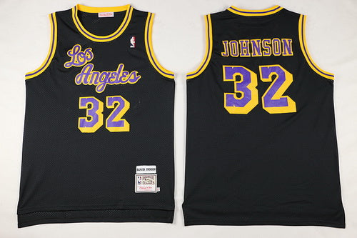 Men’s Los Angeles Lakers #32 Magic Johnson Los Black Hardwood Classics Soul Swingman Throwback Jersey