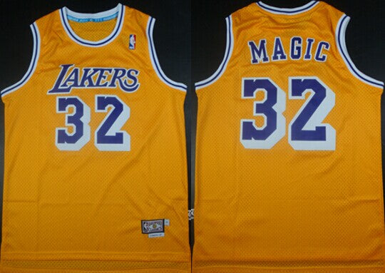 Men’s Los Angeles Lakers #32 Magic Johnson “Magic” Nickname Yellow Swingman Jersey