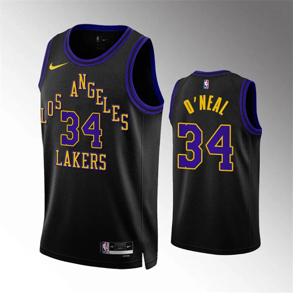 Mens Los Angeles Lakers #34 Shaquille O’Neal 2023-24 Black City Edition Player Jersey
