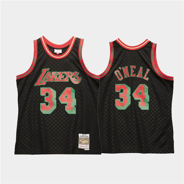 Mens Los Angeles Lakers #34 Shaquille O’Neal Black Neapolitan Hardwood Classics Jersey