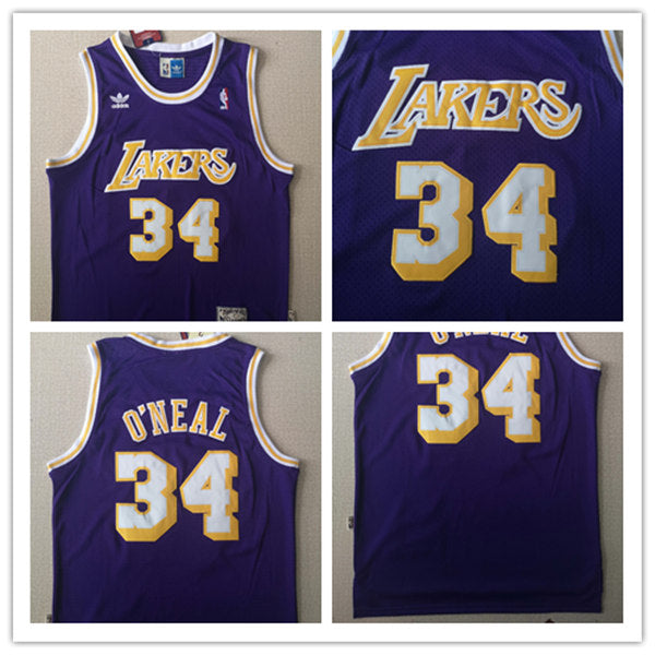 Mens Los Angeles Lakers #34 Shaquille O’Neal Purple Throwback Swingman Jersey