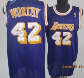Men’s Los Angeles Lakers #42 James Worthy Purple With Yellow Throwback Authentic Jersey