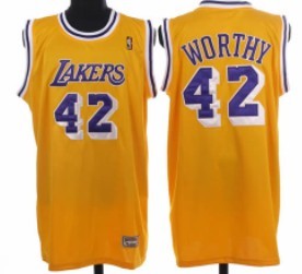 Men’s Los Angeles Lakers #42 James Worthy Yellow With Purple Throwback Authentic Jersey