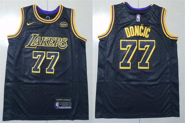 Mens Los Angeles Lakers #77 Luka Doncic Black Golden Jersey