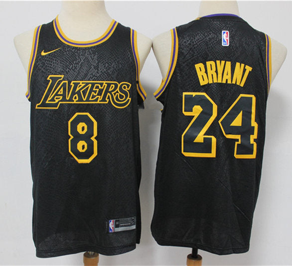 Men’s Los Angeles Lakers #8 Font #24 Back Kobe Bryant Black Memorial Nike Collection Jersey