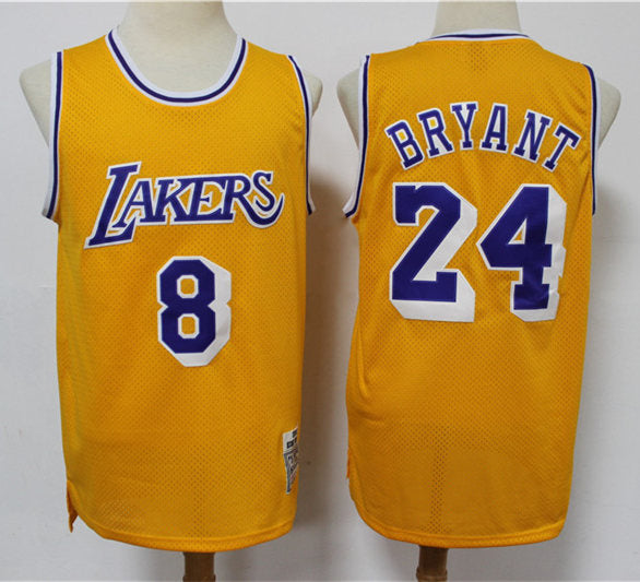 Men’s Los Angeles Lakers #8 Font #24 Back Kobe Bryant Gold Mitchell Ness Hardwood Classics Throwback Jersey