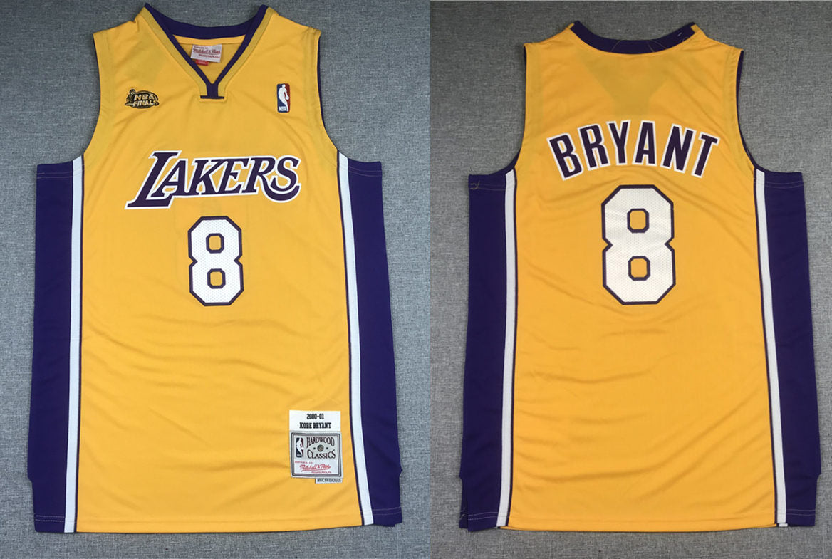 Men’s Los Angeles Lakers #8 Kobe Bryant Gold Hardwood Classics 2000-01 Finals Jersey