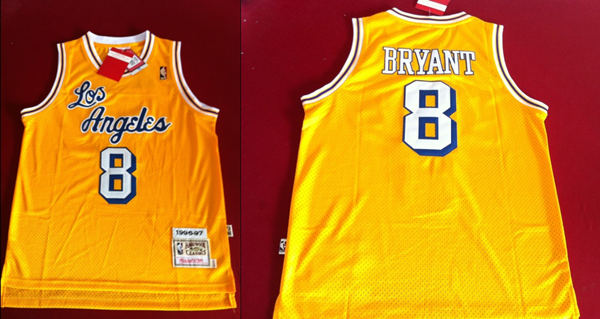 Men’s Los Angeles Lakers #8 Kobe Bryant Los Yellow 1996-1997 Throwback Jersey