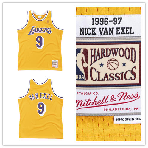 Men’s Los Angeles Lakers #9 Nick Van Exel Gold 1996-97 Throwback Hardwood Classics Jersey