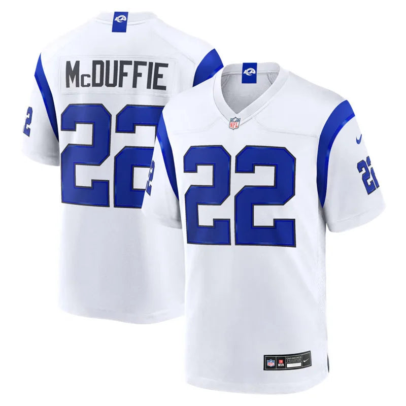 Mens Los Angeles Rams #22 Trent McDuffie Nike Fearsome White Vapor F.U.S.E. Limited Jersey