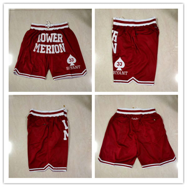 Men’s Lower Merion #33 Kobe Bryant Red Shorts