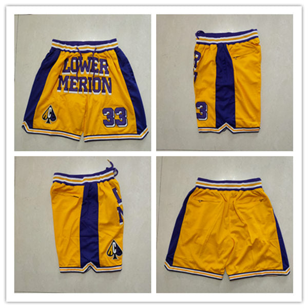 Men’s Lower Merion #33 Kobe Bryant Yellow Shorts