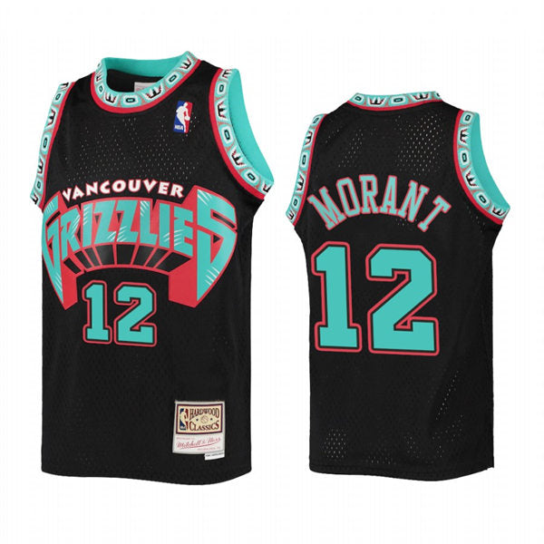 Mens Memphis Grizzlies #12 Ja Morant Black Mitchell&Ness Hardwood Classics Retro Jersey