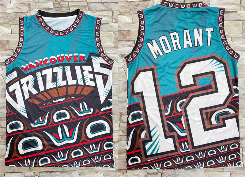 Mens Memphis Grizzlies #12 Ja Morant Teal Jumbotron Tank Top Hardwood Classics Jersey