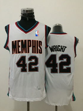 Men’s Memphis Grizzlies #42 Lorenzen Wright White Hardwood Classics Soul Swingman Throwback Jersey