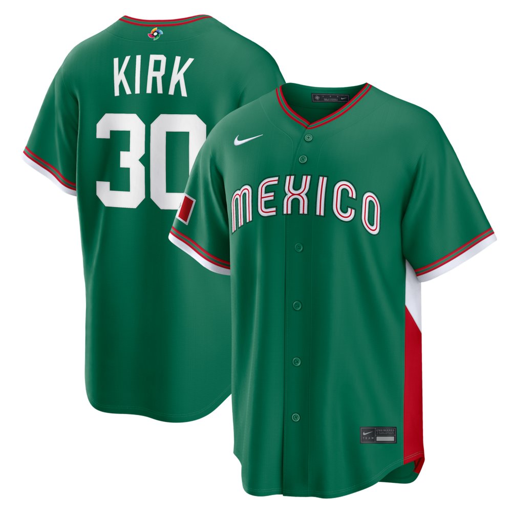 Men’s Mexico Baseball #30 Alejandro Kirk Green 2026 World Baseball Classic Road Stadium Jersey
