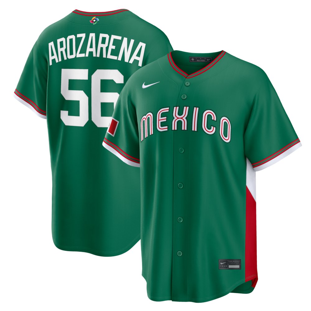 Men’s Mexico Baseball #56 Randy Arozarena Green 2026 World Baseball Classic Road Stadium Jersey