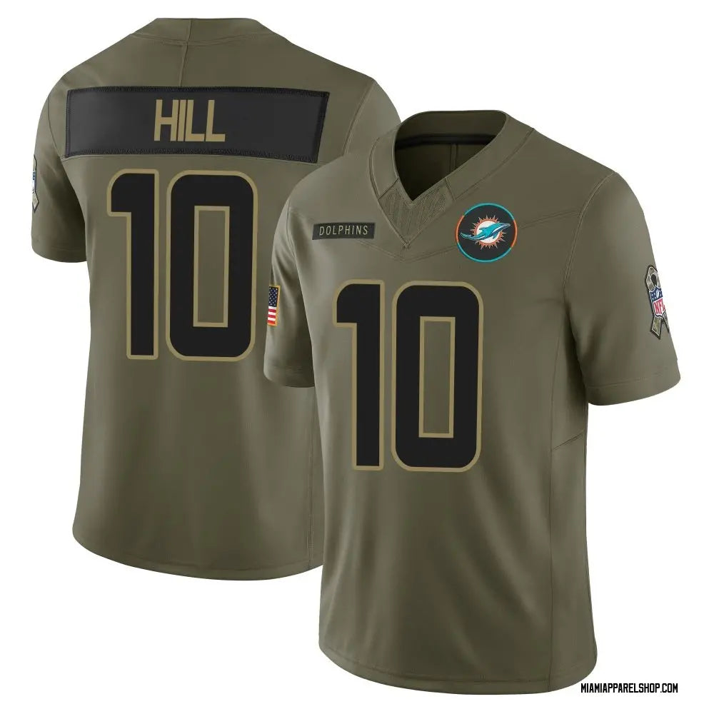 Mens Miami Dolphins #10 Tyreek Hill Nike 2025 Salute to Service Retired Limited Jersey – Olive