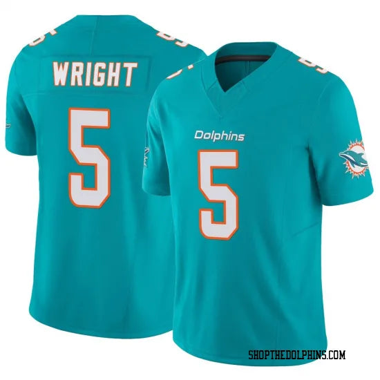Mens Miami Dolphins #5 Jaylen Wright Nike Aqua F.U.S.E. Vapor Limited Jersey