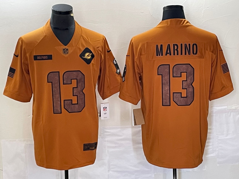 Men’s Miami Dolphins Dan Marino #13 Brown 2023 Salute To Service Retired Limited Jersey