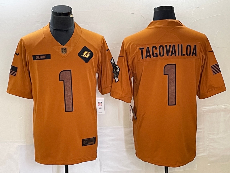 Men’s Miami Dolphins Tua Tagovailoa #1 Brown 2023 Salute To Service Limited Jersey