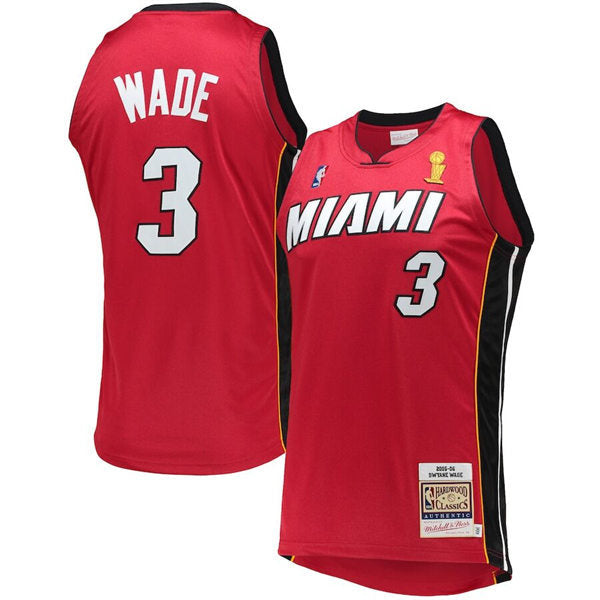 Mens Miami Heat #3 Dwyane Wade Mitchell & Ness 2005-06 Hardwood Classics Jersey Red