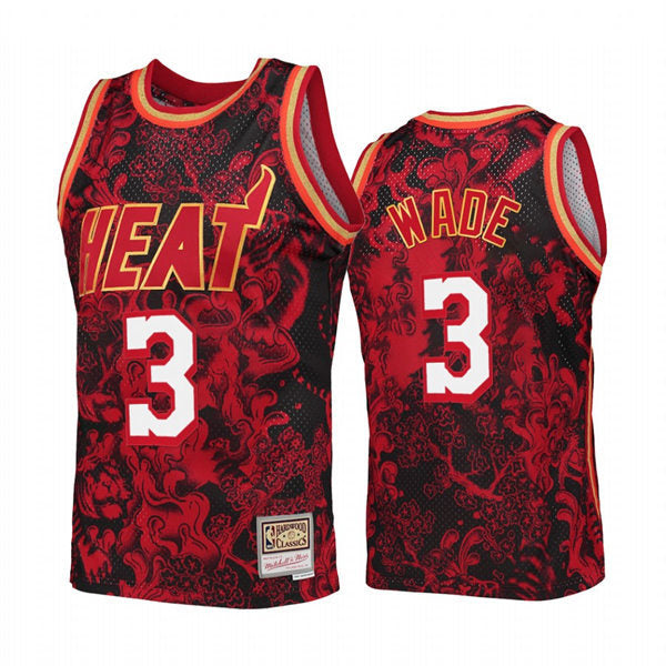 Mens Miami Heat #3 Dwyane Wade Mitchell & Ness Hardwood Classics 1996-97 Lunar New Year Jersey Red