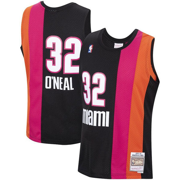 Mens Miami Heat #32 Shaquille O’Neal Mitchell & Ness 2005-06 Hardwood Classics Jersey Pink Black