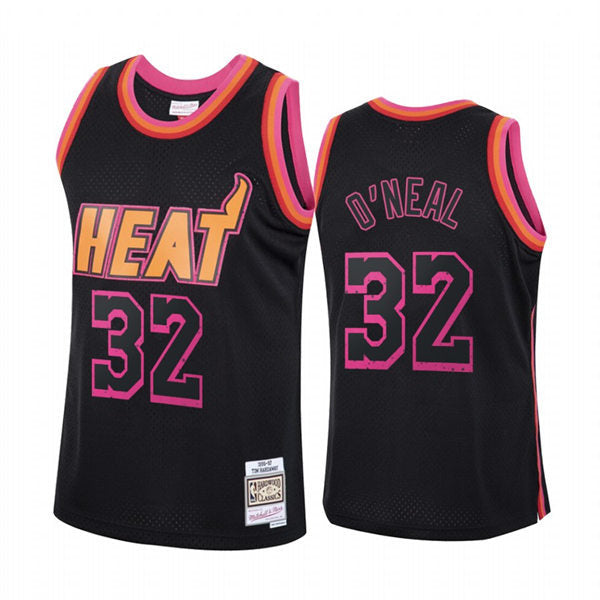 Mens Miami Heat #32 Shaquille O’Neal Mitchell & Ness Hardwood Classics Rings Collection Jersey Black