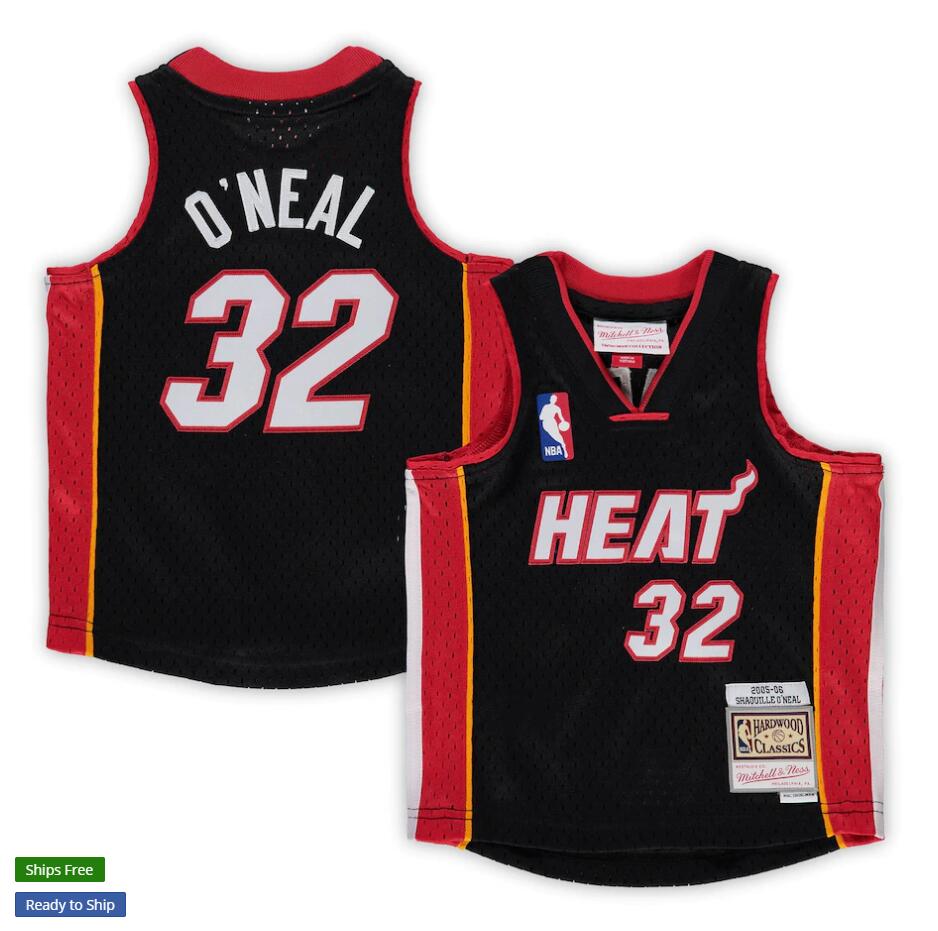 Mens Miami Heat Retired Player #32 Shaquille O’Neal Black Mitchell & Ness 2005-06 Hardwood Classics Jersey