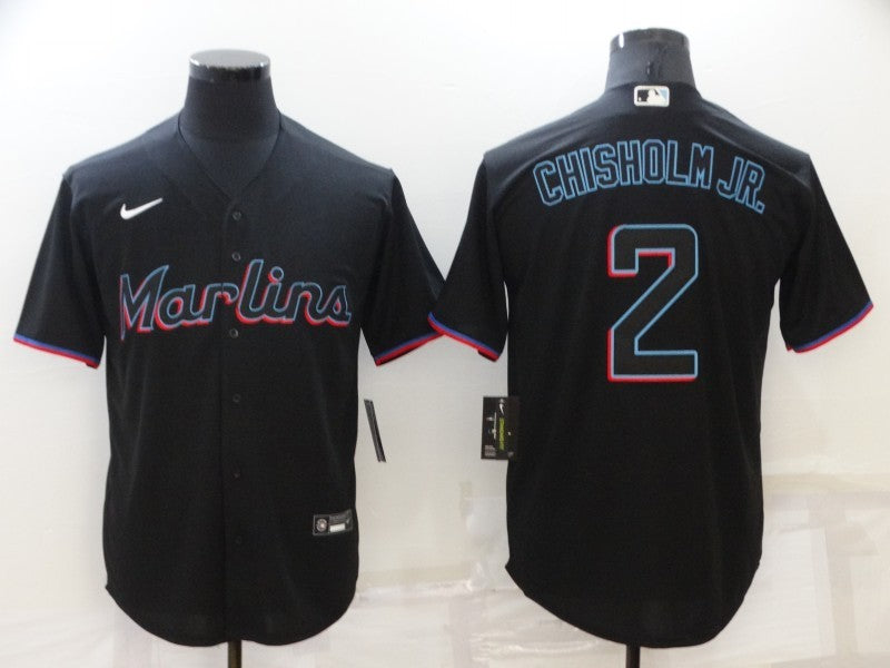 Men’s Miami Marlins Jazz Chisholm Jr. #2 Black Baseball Jersey