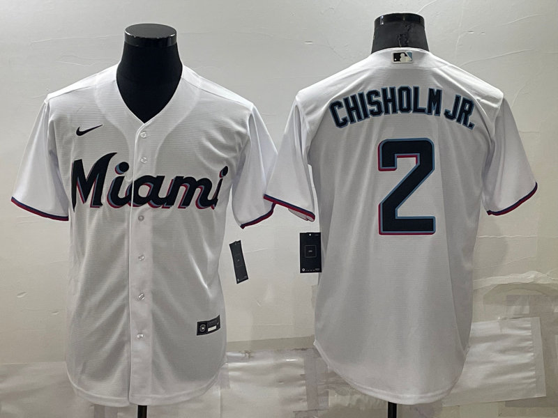 Men’s Miami Marlins Jazz Chisholm Jr. #2 White Baseball Jersey