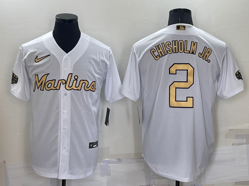 Men’s Miami Marlins Jazz Chisholm Jr. #2 White Stitched Jersey