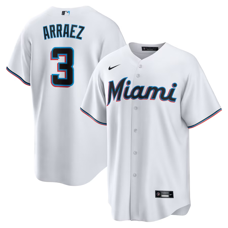 Men’s Miami Marlins Luis Arraez #3 White Home Jersey
