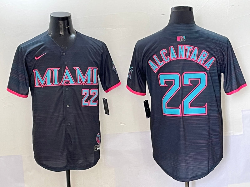 Men’s Miami Marlins Sandy Alcantara #22 Black 2025 City Connect Limited Jersey