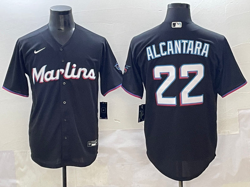 Men’s Miami Marlins Sandy Alcantara #22 Black Alternate Limited Jersey