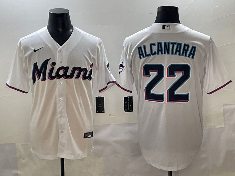 Men’s Miami Marlins Sandy Alcantara #22 White Home Limited Jersey