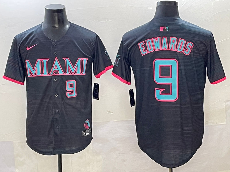 Men’s Miami Marlins Xavier Edwards #9 Black 2025 City Connect Limited Jersey