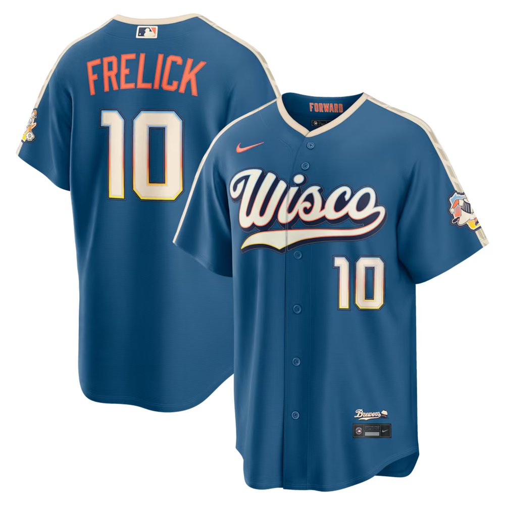 Men’s Milwaukee Brewers #10 Sal Frelick Nike Mineral Blue 2026 City Connect Stadium Jersey
