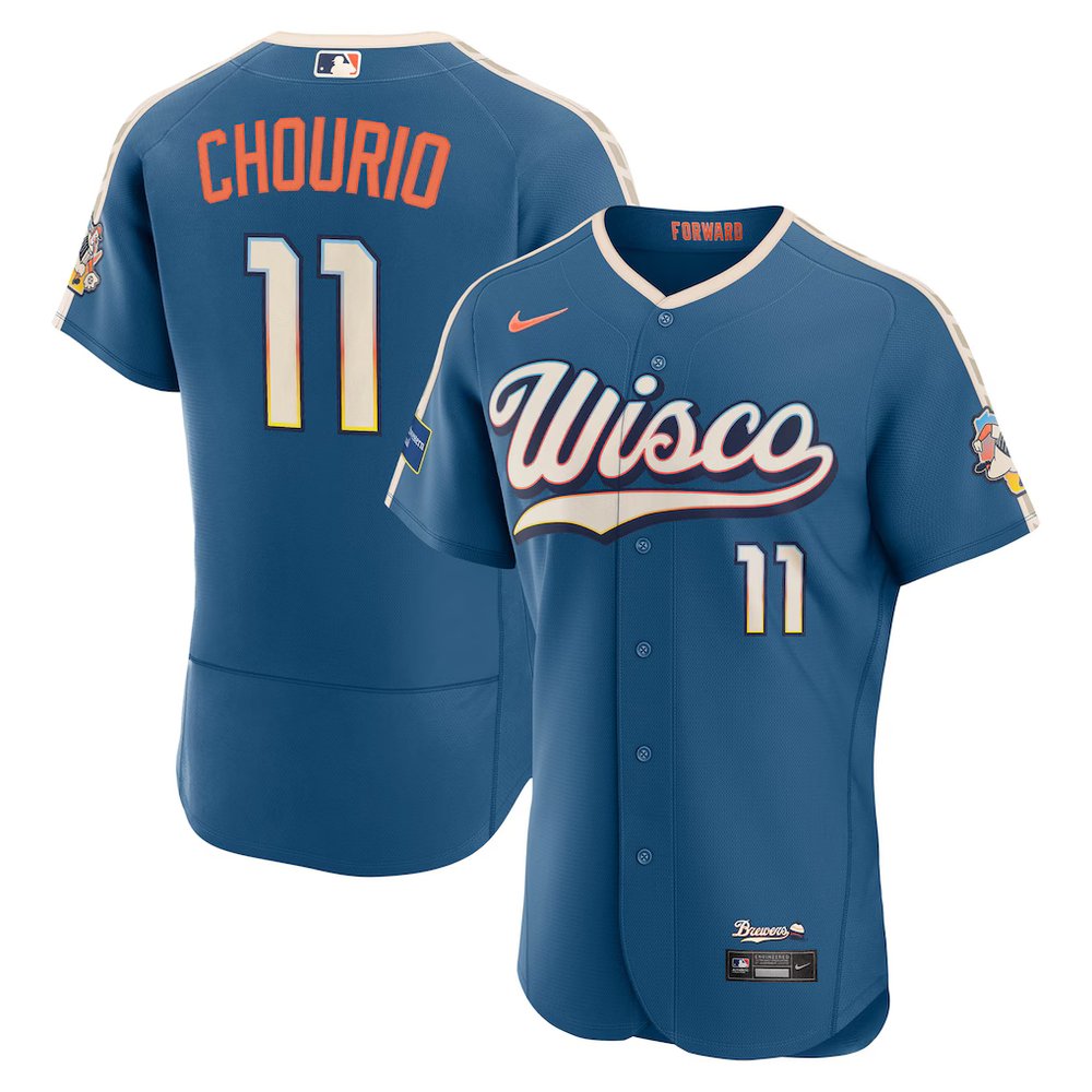 Men’s Milwaukee Brewers #11 Jackson Chourio Nike Mineral Blue 2026 City Connect Authentic Sponsor Patch Jersey