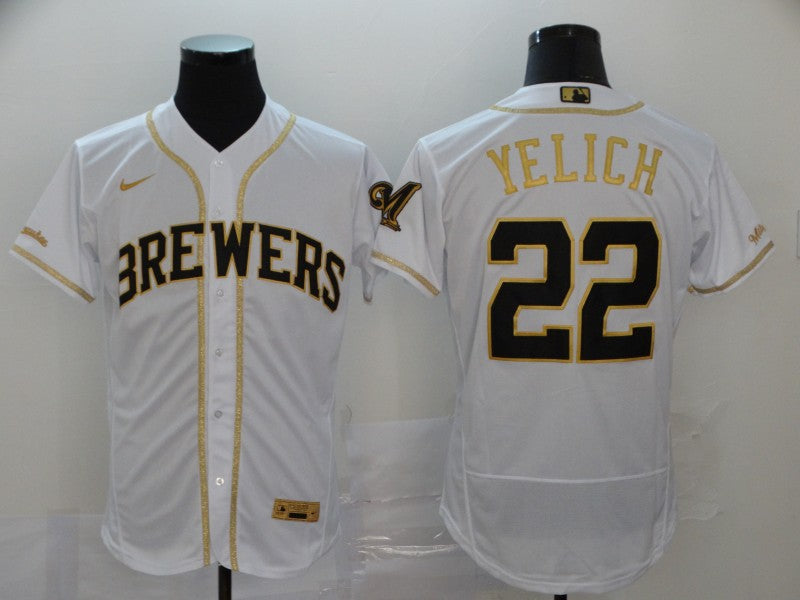 Men’s Milwaukee Brewers #22 Christian Yelich MLB White Jersey