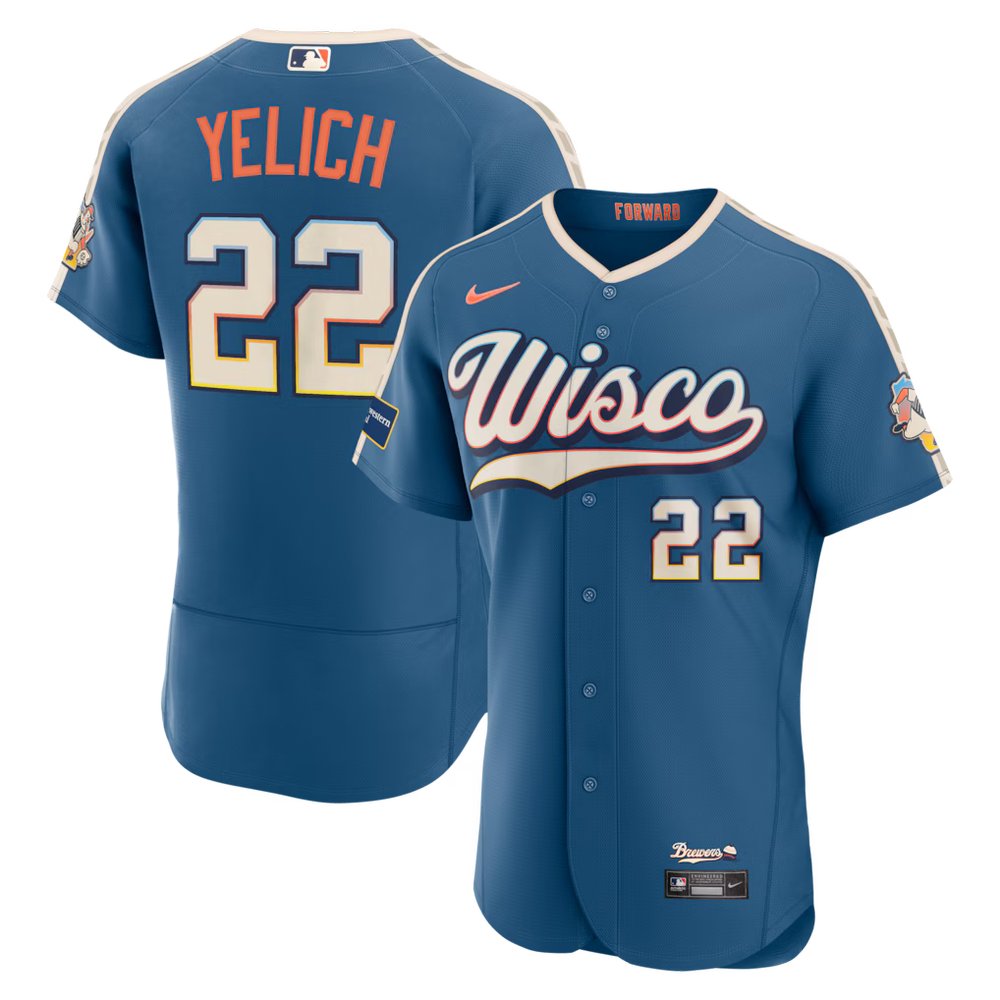 Men’s Milwaukee Brewers #22 Christian Yelich Nike Mineral Blue 2026 City Connect Authentic Sponsor Patch Jersey